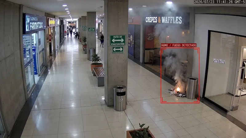Humo y fuego — detección automática en cámara de seguridad